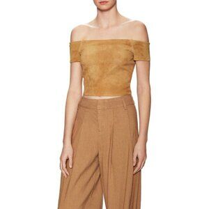 Alice + Olivia Gracelyn suede off-shoulder crop top